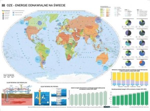 Energie odnawialne na świecie - OZE - mapa ścienna