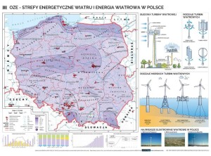 Strefy energetyczne wiatru i energia wiatrowa w Polsce - OZE - mapa ścienna 