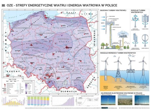 Strefy energetyczne wiatru i energia wiatrowa w Polsce - OZE - mapa ścienna