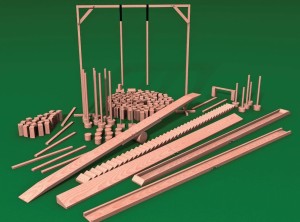 Profesjonalny zestaw 18 przeszkód rowerowych z drewna klejonego do nauki jazdy i egzaminów BRD