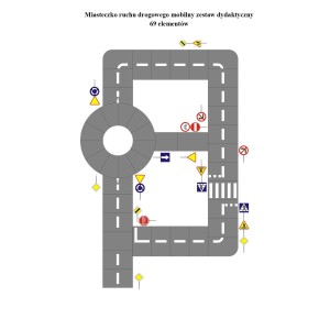 Miasteczko ruchu drogowego 10,5x16 m – Mobilny zestaw dydaktyczny 69 elementów