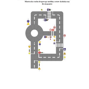Miasteczko ruchu drogowego 10,5x16 m – Mobilny zestaw dydaktyczny 86 elementów