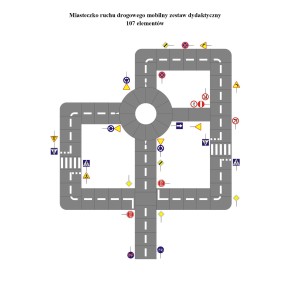 Miasteczko ruchu drogowego 16x20 m – Mobilny zestaw dydaktyczny 107 elementów