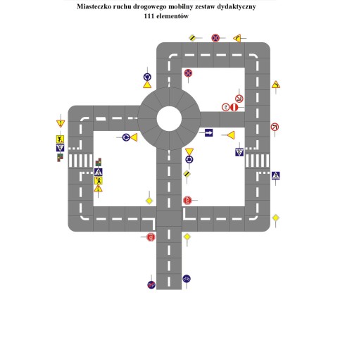 Mobilne miasteczko ruchu drogowego 111 elementów z sygnalizacją świetlną 16x20 m