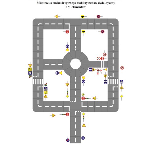 Kompleksowe miasteczko ruchu drogowego 151 elementów 16x23 m z pełną sygnalizacją i rogatką