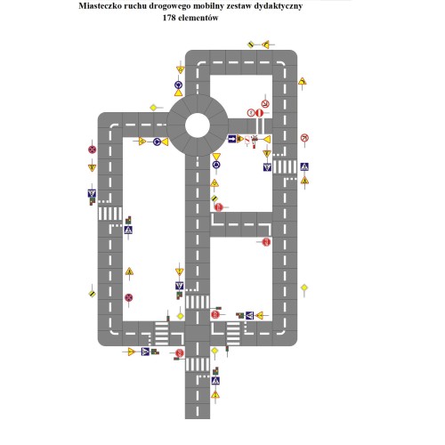 Kompleksowe miasteczko ruchu drogowego 178 elementów 16x30 m z pełną sygnalizacją i rogatką