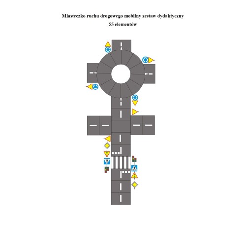 Mobilne miasteczko ruchu drogowego 8x15m zestaw z sygnalizacją świetlną i matami puzzle