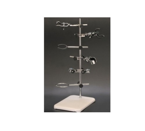 Uniwersalny statyw laboratoryjny z ciężką podstawą, prętem 65 cm i zestawem 6 łap