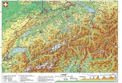 Mapa fizyczna Szwajcarii 